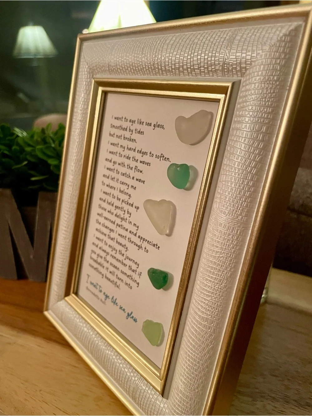 Framed Sea Glass Poem Wall Art - Cream Frame 9x6